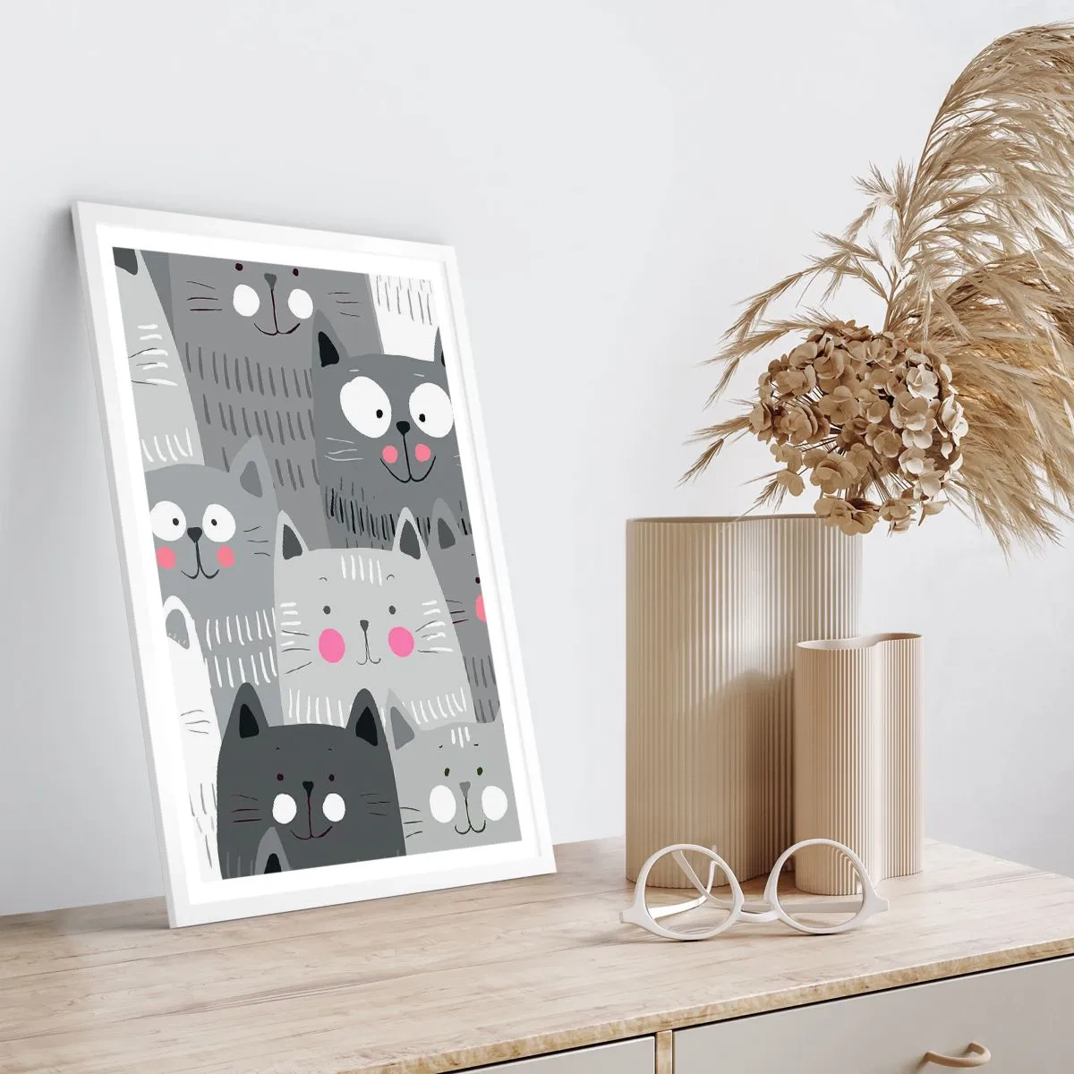 Plakat i hvid ramme - Kattens verden - 61x91 cm
