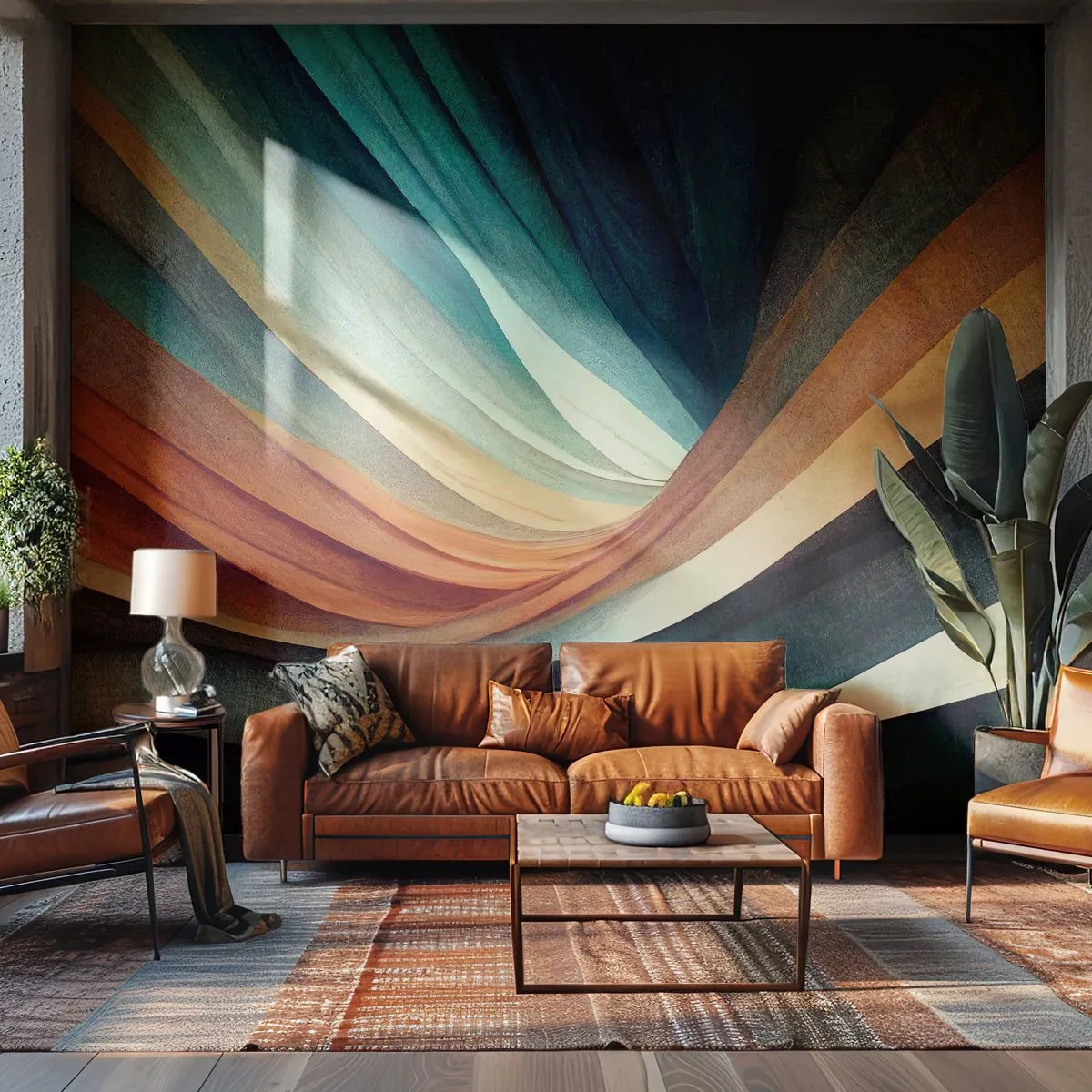 Fototapet Premium Sand - Vævet af farver - Stykke, Abstraktion, Linjer - 300x210 cm
