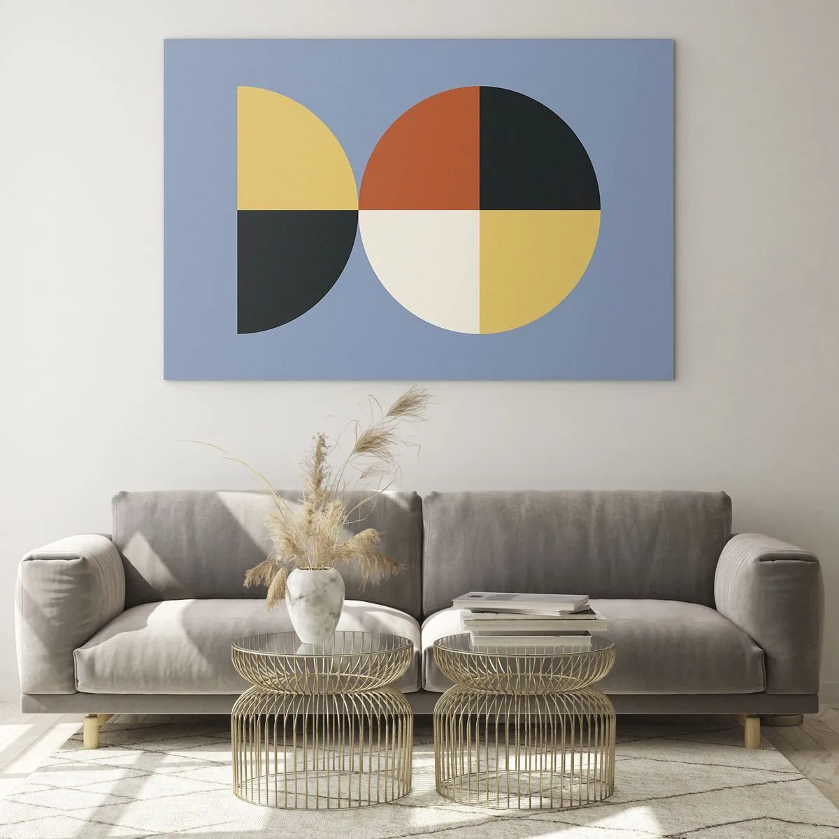 Billede på glas - Farverige halvcirkler og kvarte på en blå baggrund - 70x50cm - Se og tæl - Moderne vægdekoration til stue og soveværelse ARTTOR