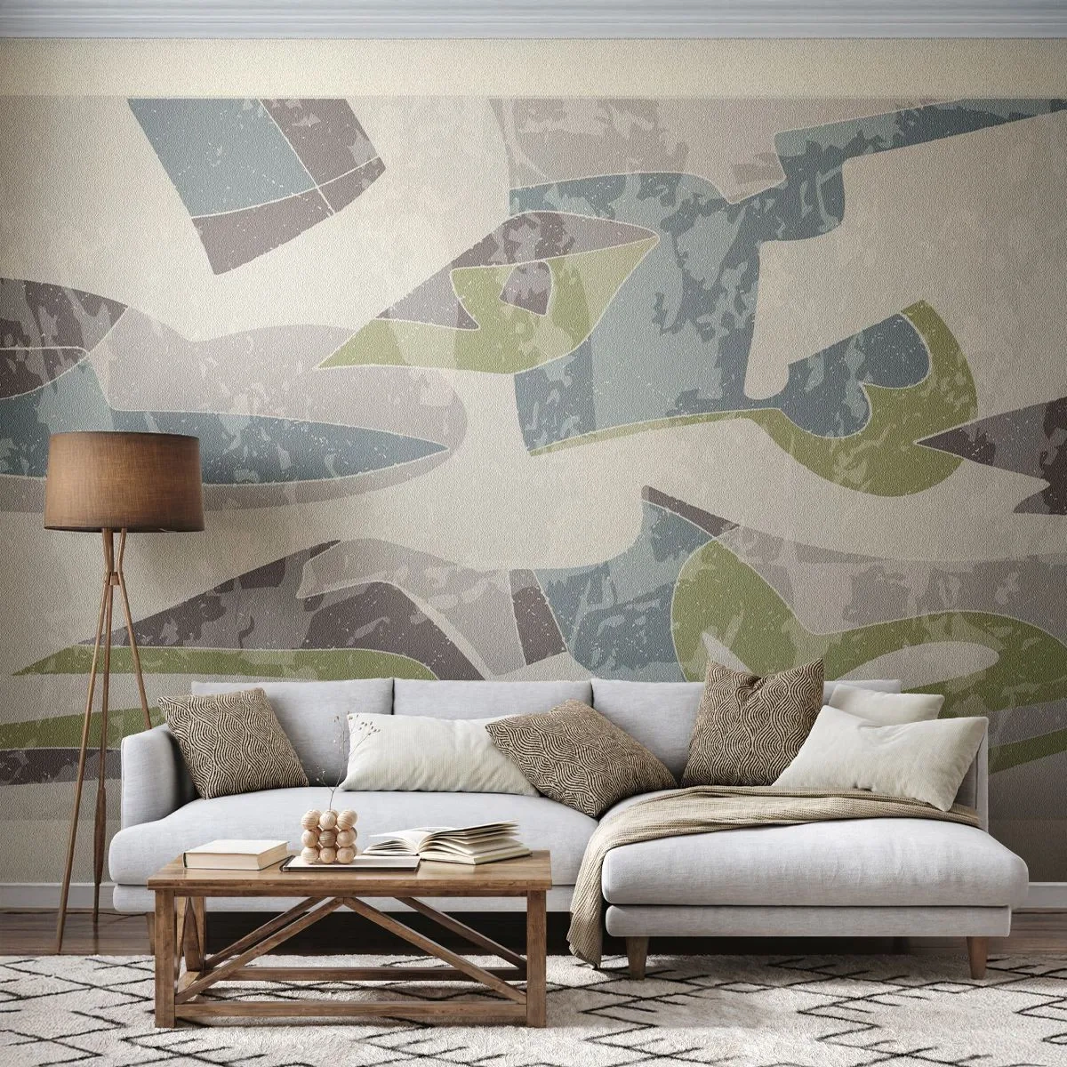 Fototapet Premium Canvas - Komposition bag glas - Former, Abstraktion, Pastel - 300x210 cm