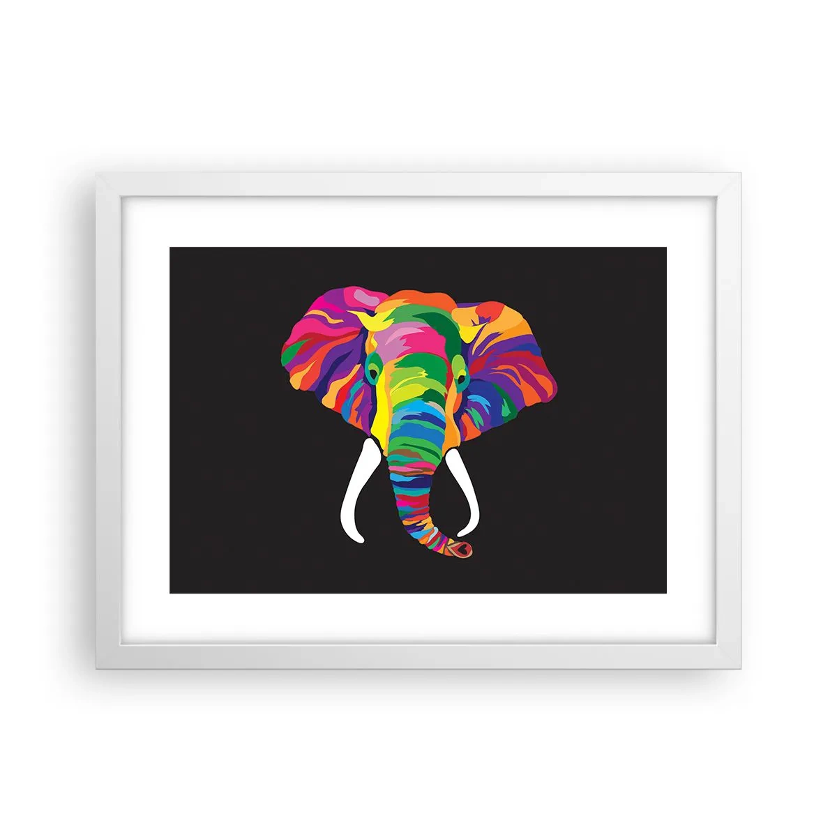 Plakat i hvid ramme - Elefanten, der elskede at bade i regnbuen - 40x30 cm