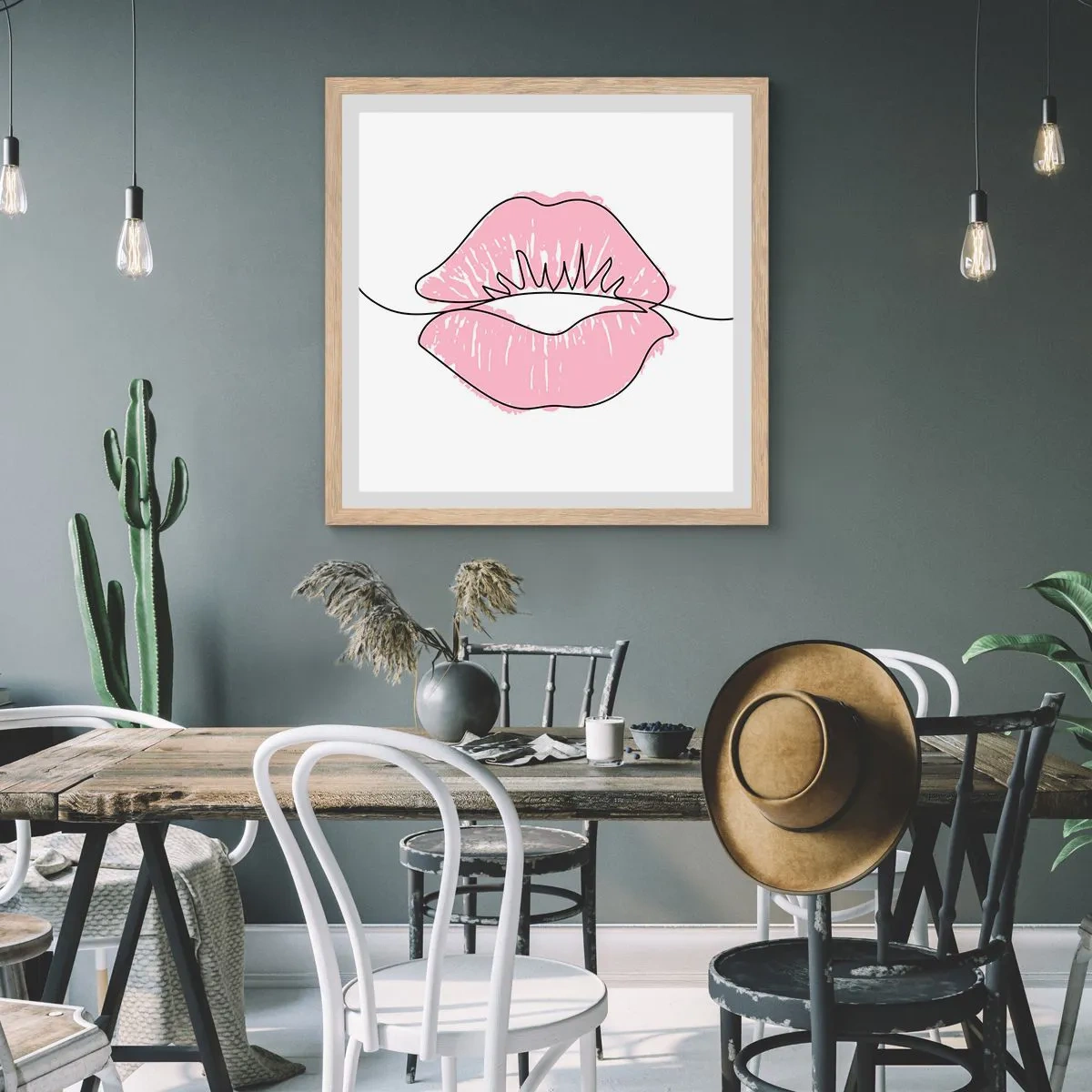 Plakat i ramme af lyst egetræ - Klar til at kysse? - 30x30 cm