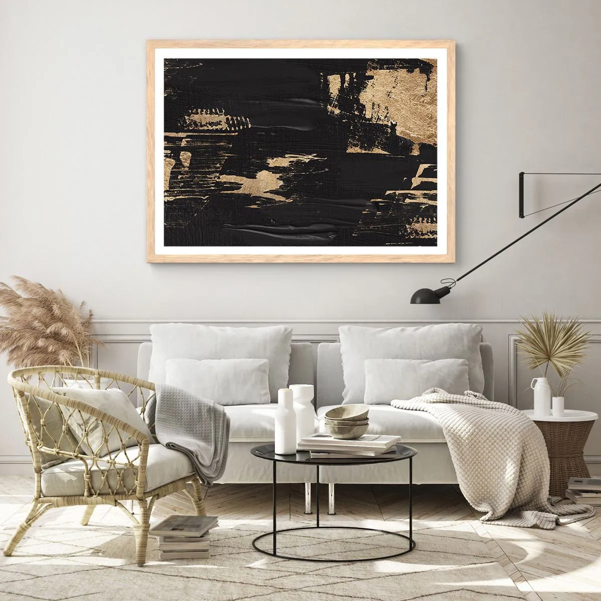 Plakat i ramme af lyst egetræ - Et spor af berøring - 70x50 cm