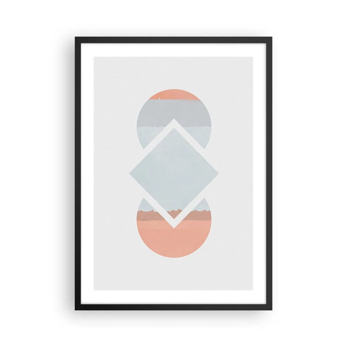 Plakat i sort ramme - En abstrakt komposition af geometriske former og pastelfarver. - 50x70cm - Situationen er klar - Moderne vægdekoration til stue og soveværelse ARTTOR