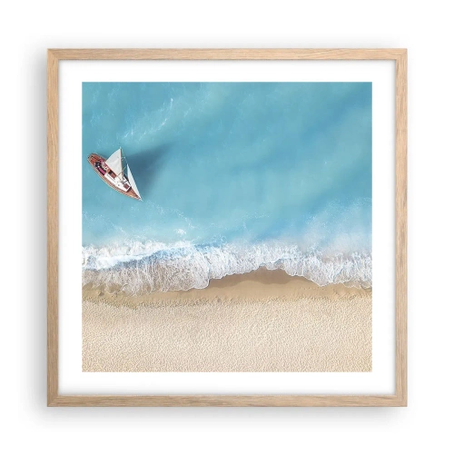 Plakat i ramme af lyst egetræ - På grænsen mellem blå og guld - 50x50 cm