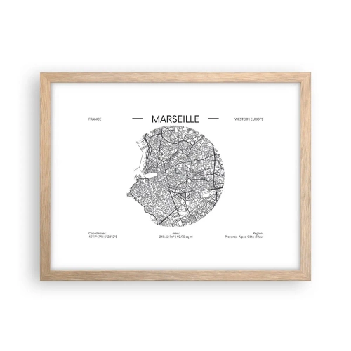 Plakat i ramme af lyst egetræ - Marseilles anatomi - 40x30 cm