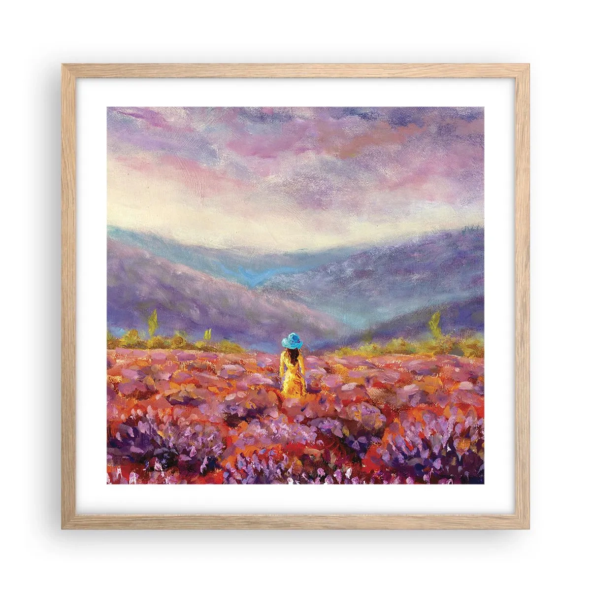 Plakat i ramme af lyst egetræ - I en verden af lavendel - 50x50 cm