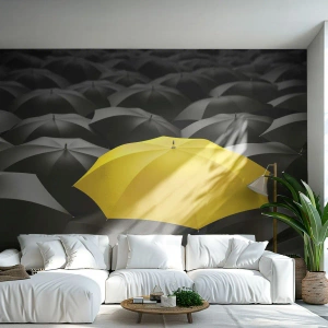 Fototapet på mål Premium Canvas - Farvel til tristhed - Gule paraplyer, Grafik, Koncept