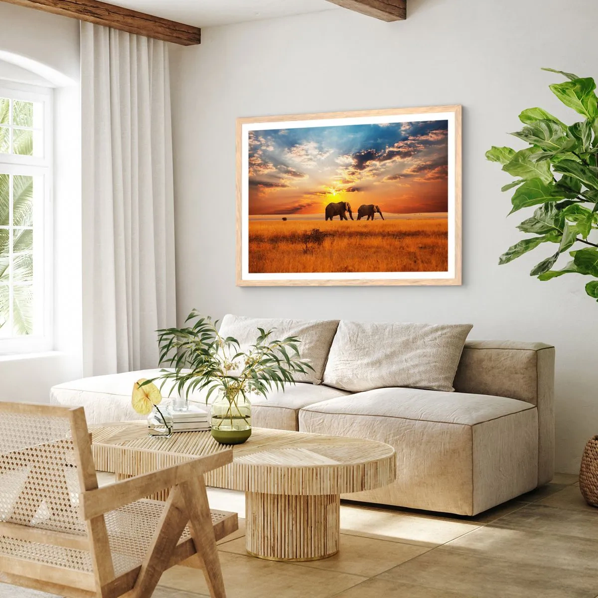 Plakat i ramme af lyst egetræ - Familievandring - 50x40 cm