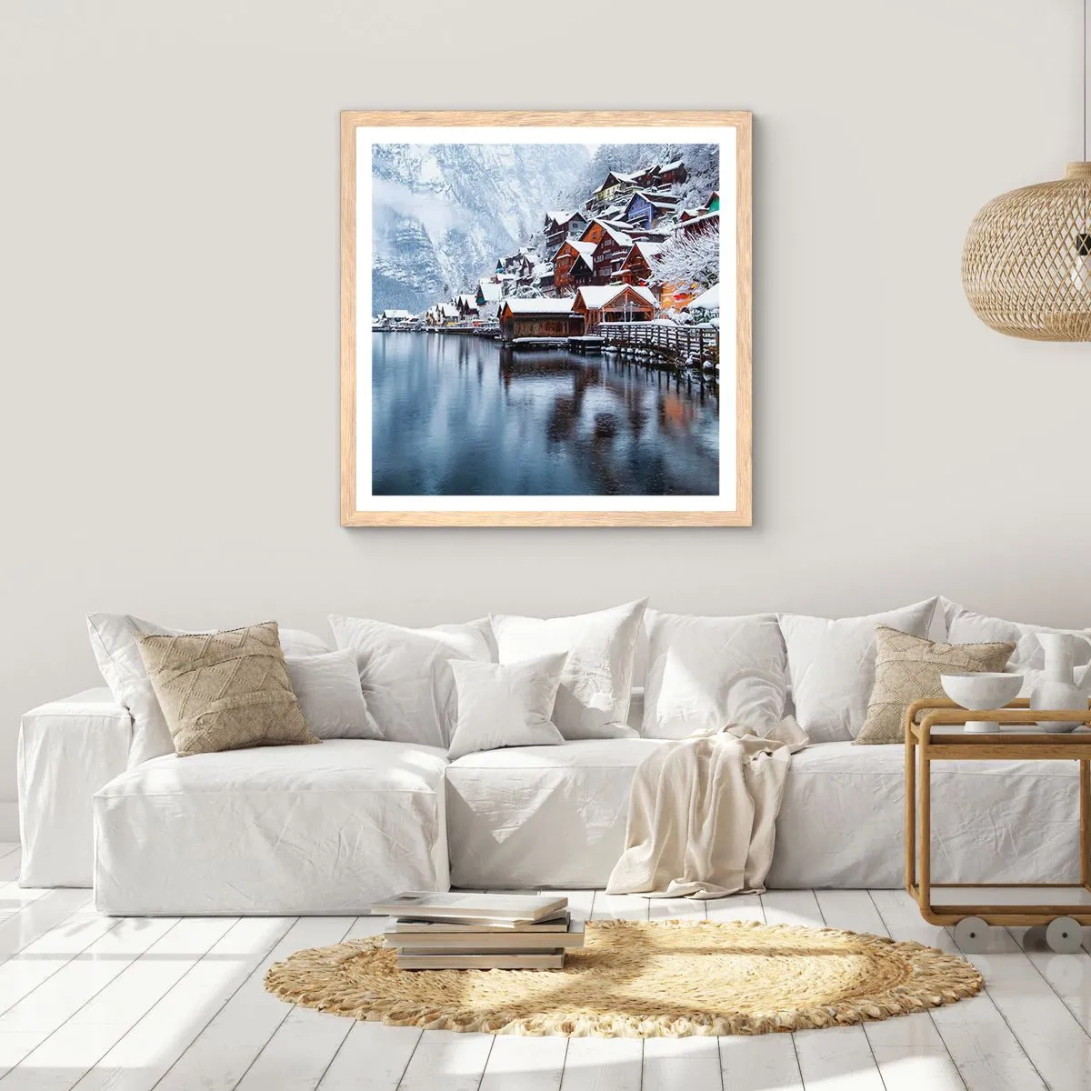 Plakat i ramme af lyst egetræ - I en vinterdekoration - 40x40 cm