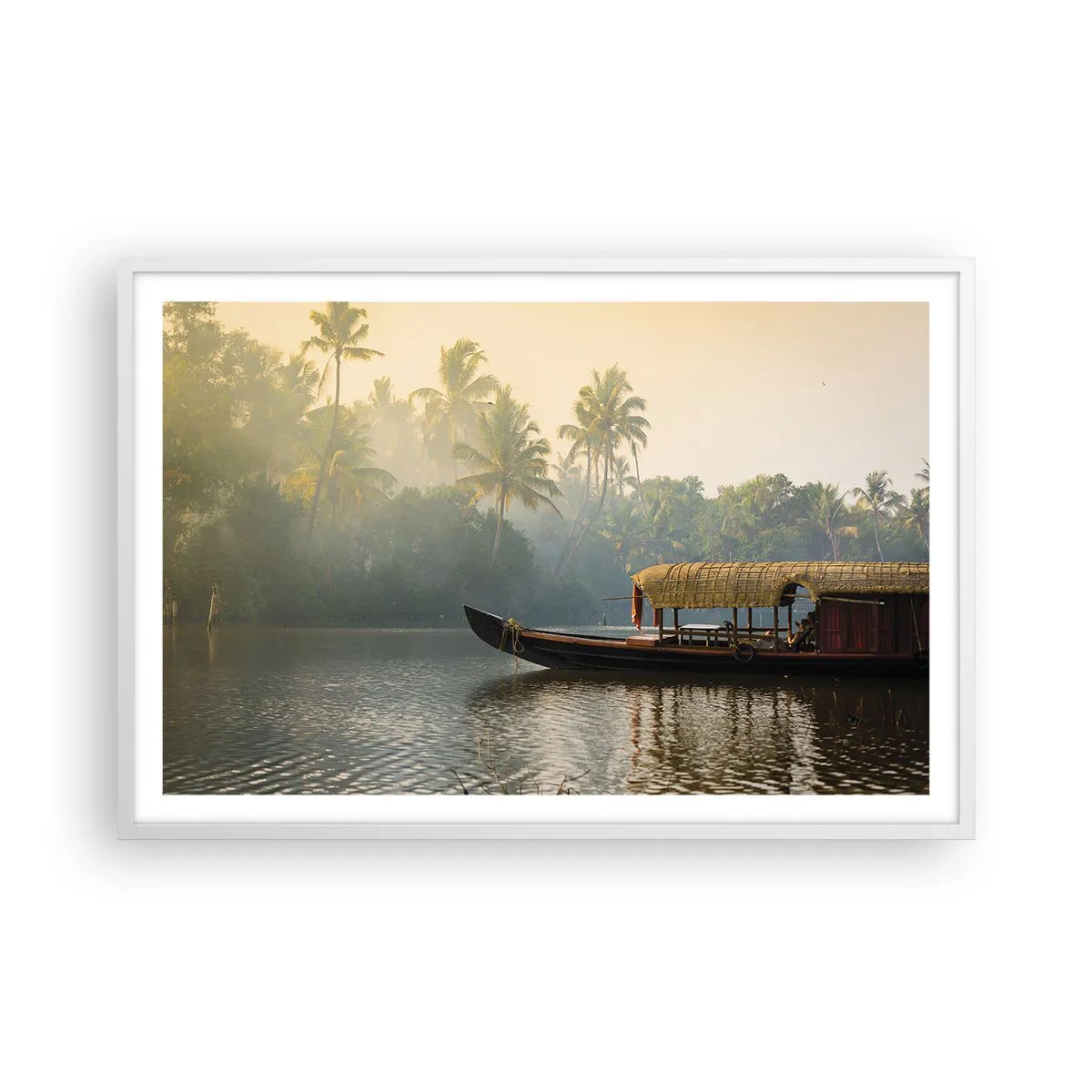 Plakat i hvid ramme - Hus ved floden - 91x61 cm