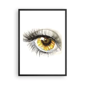 Plakat i sort ramme - Et øje med en gul solsikkeblomst i pupillen - 50x70cm - Et look lige så varmt som sommeren - Moderne vægdekoration til stue og soveværelse ARTTOR