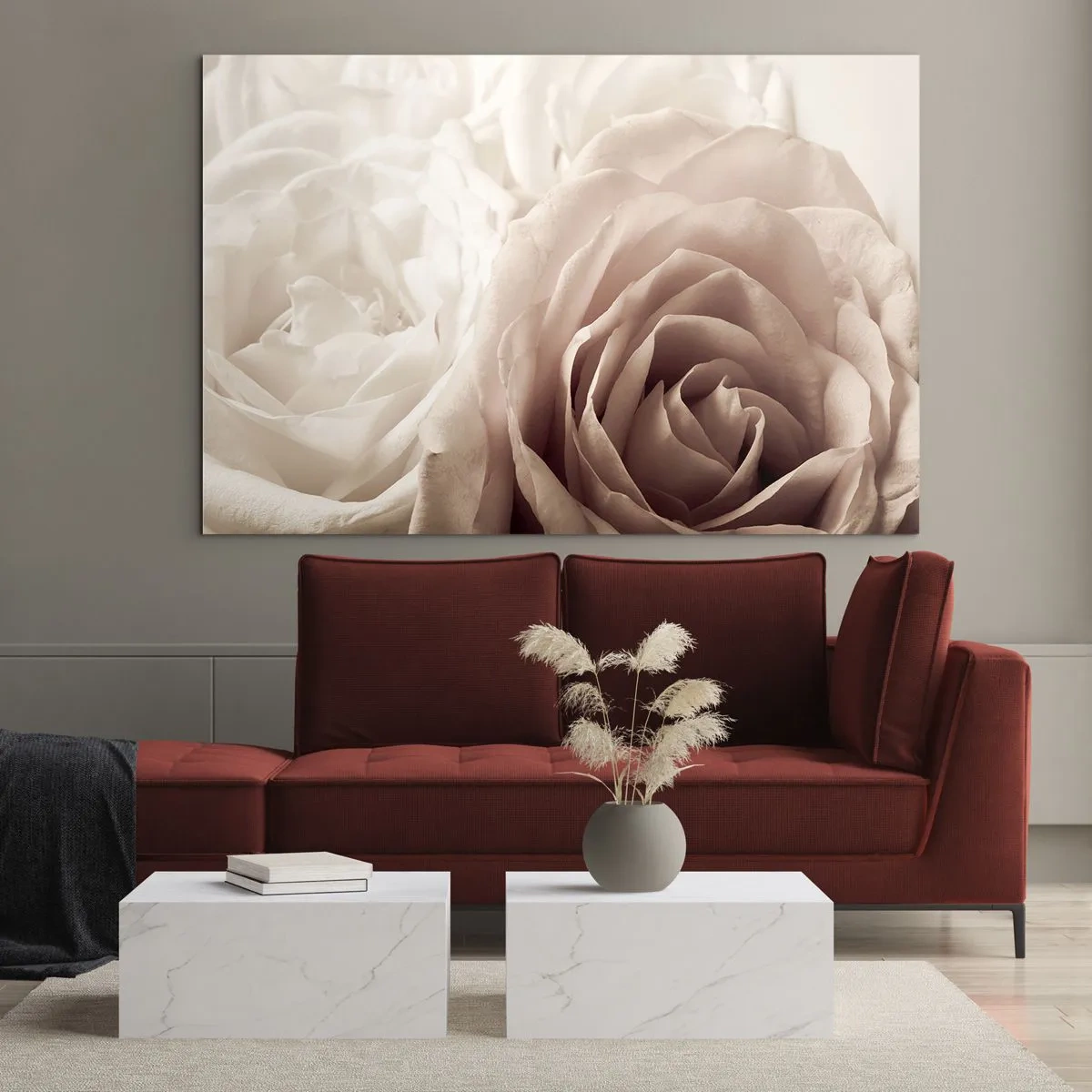 Billede på glas - Delikate lyse roser i et romantisk nærbillede - 70x50cm - I rosens hjerte - Moderne vægdekoration til stue og soveværelse ARTTOR