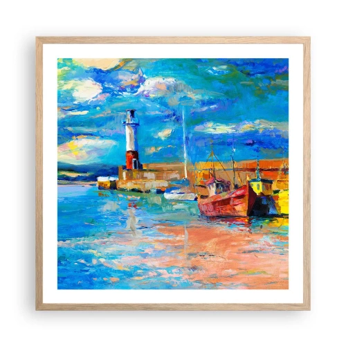 Plakat i ramme af lyst egetræ - Eftermiddag i regnbuebugten - 60x60 cm