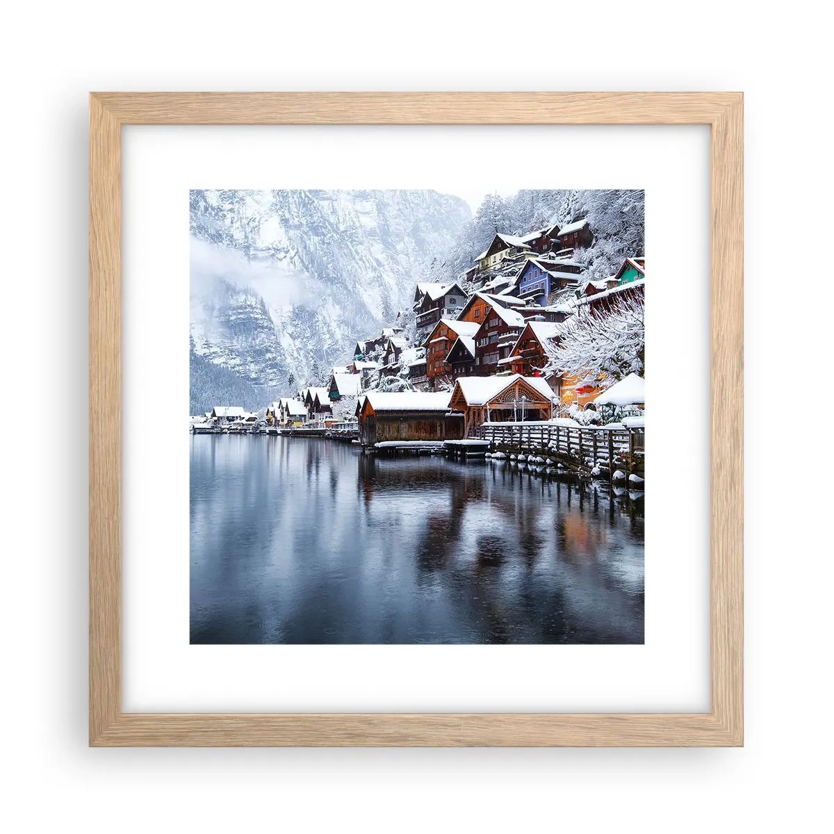 Plakat i ramme af lyst egetræ - I en vinterdekoration - 30x30 cm