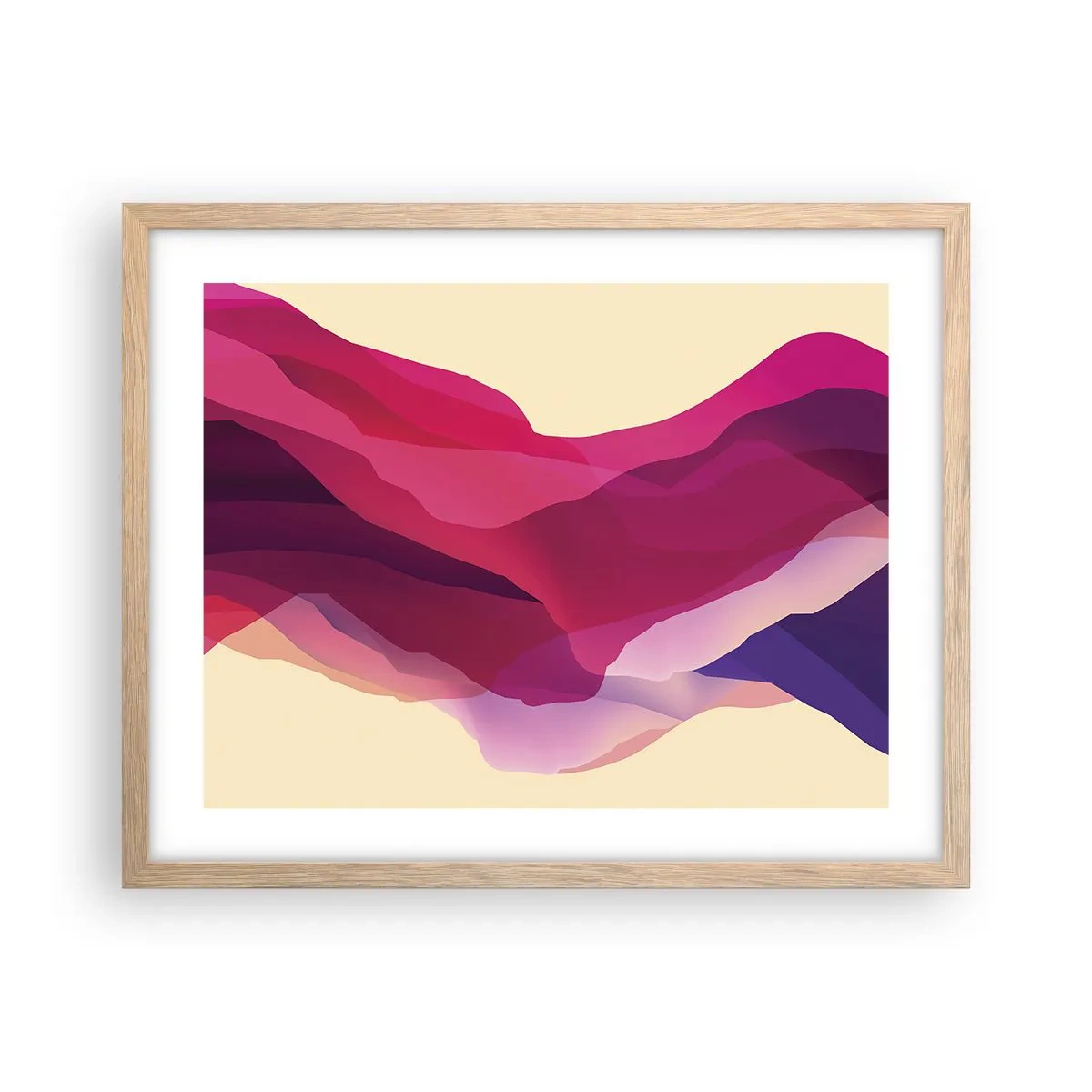 Plakat i ramme af lyst egetræ - Bølger i lilla - 50x40 cm