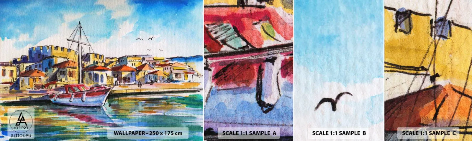 Prøve Fototapet Selvklæbende Deluxe Sticker - Regnbue eftermiddag - Havn, Yacht, Ved havet - 100x30 cm