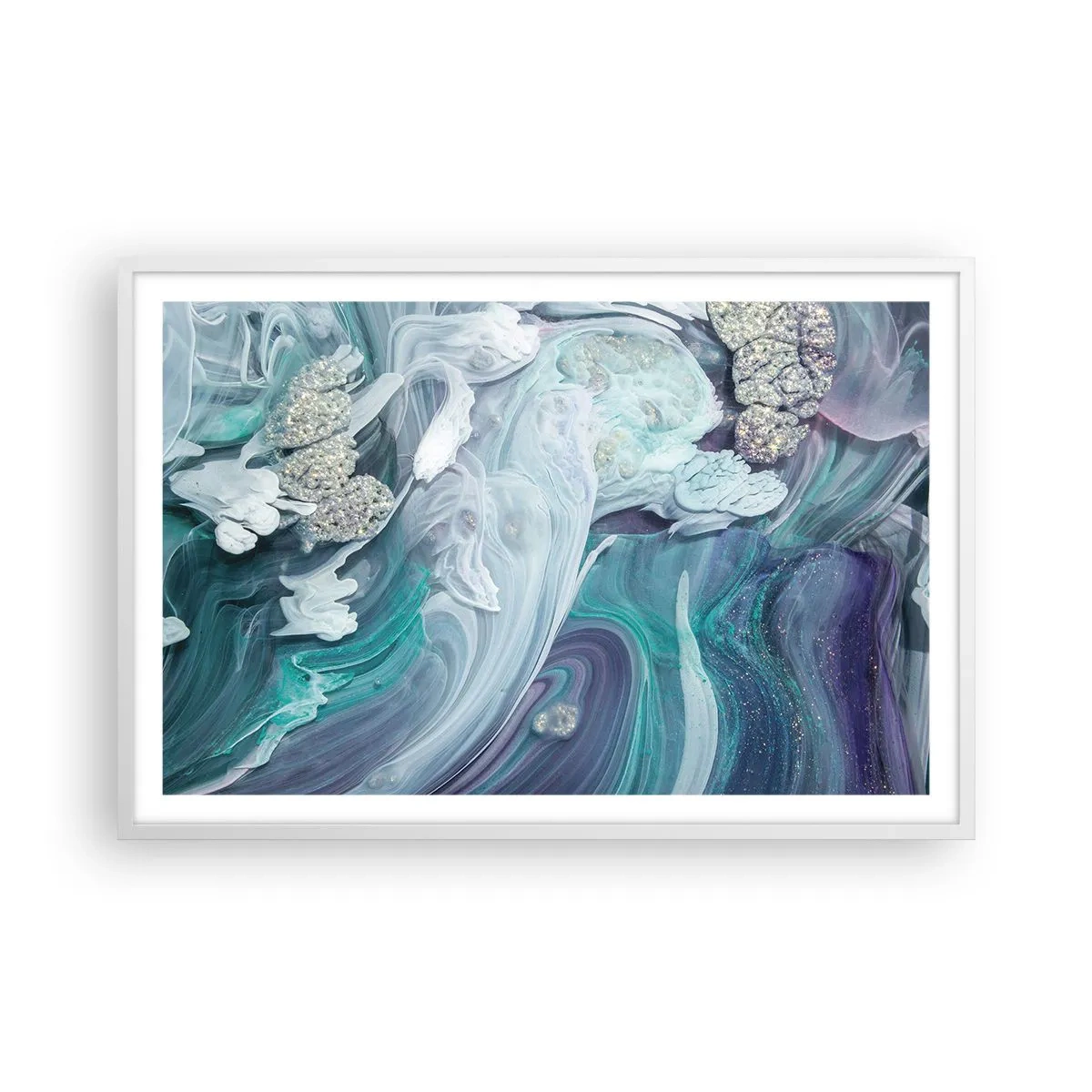 Plakat i hvid ramme - Strømme af blå - 91x61 cm