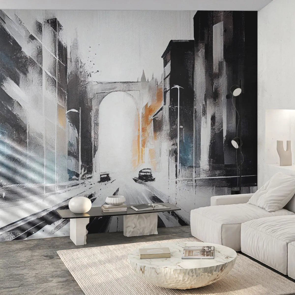 Fototapet Selvklæbende Deluxe Sticker - Bystudie: arkitektur og bevægelse - Arkitektur, Landskab, Gade - 400x280 cm