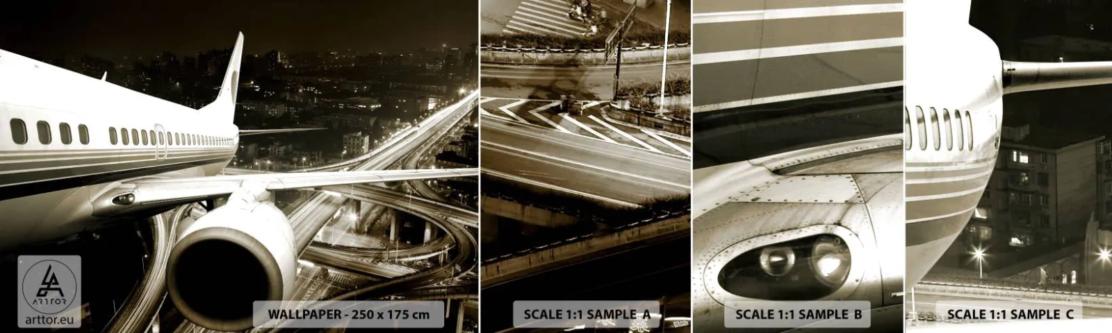 Fototapet Prøve Standard Eco - Stiger ind i natten - Fly, By, Automotive - 100x30 cm