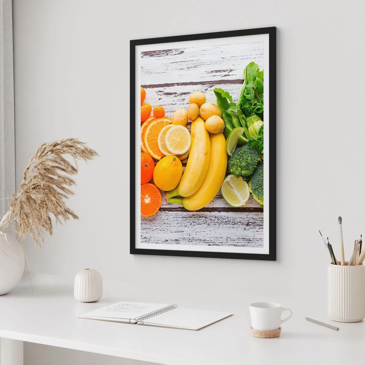 Plakat i sort ramme - Frugt og grøntsager på en rustik baggrund - 50x70cm - Er det ikke nok? - Moderne vægdekoration til stue og soveværelse ARTTOR
