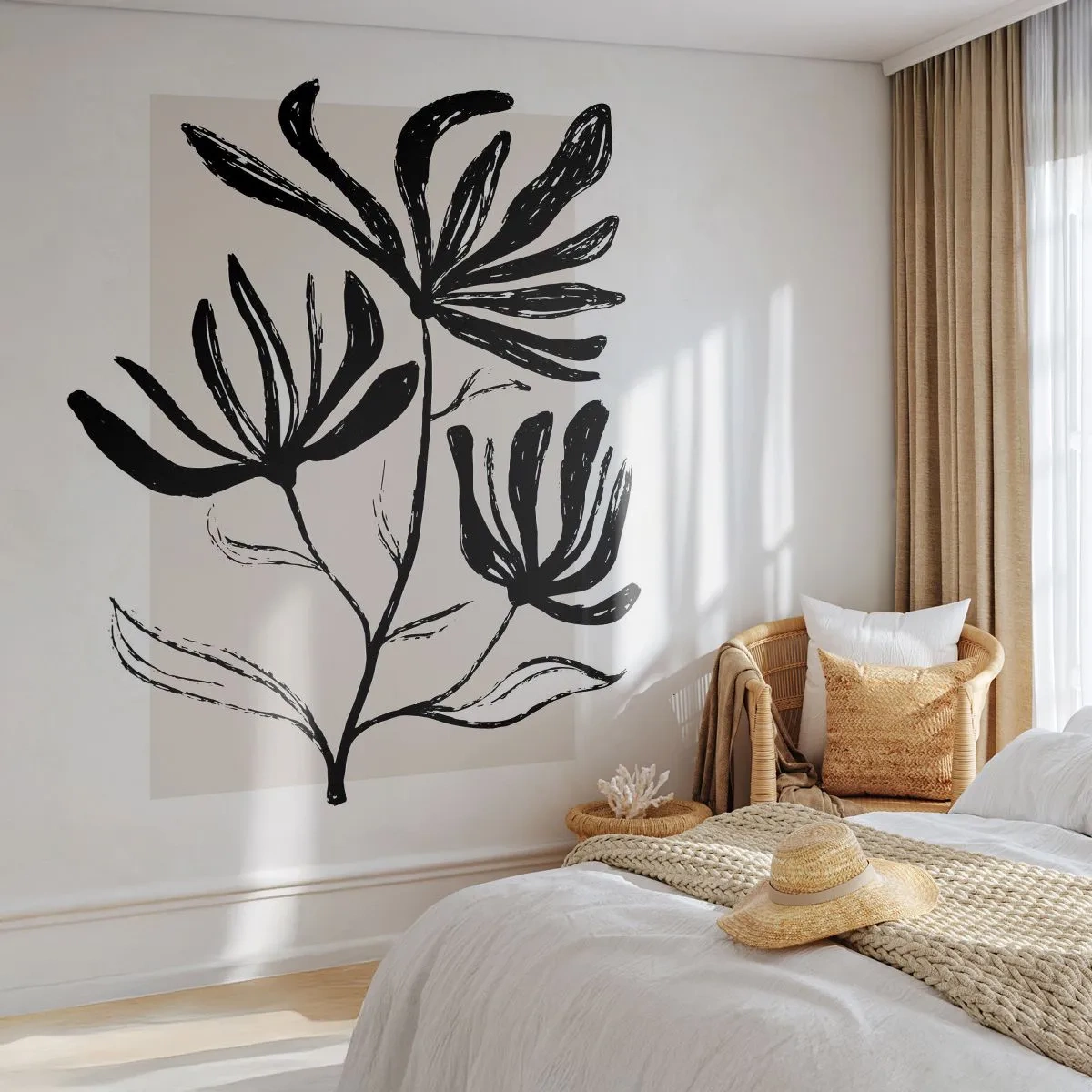 Fototapet Premium Sand - Skitse til et herbarium - Blomst, Minimalistisk, Moderne - 100x70 cm