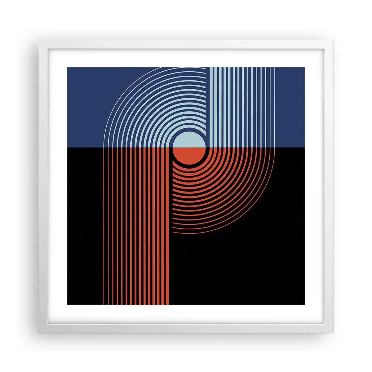 Plakat i hvid ramme - I en geometrisk omfavnelse - 50x50 cm
