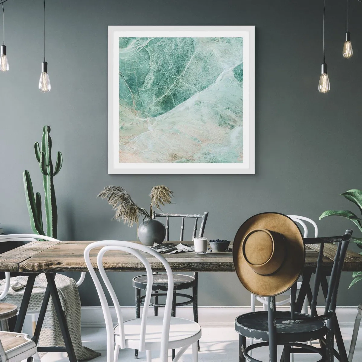 Plakat i hvid ramme - Den ædle kølighed af sten - 60x60 cm