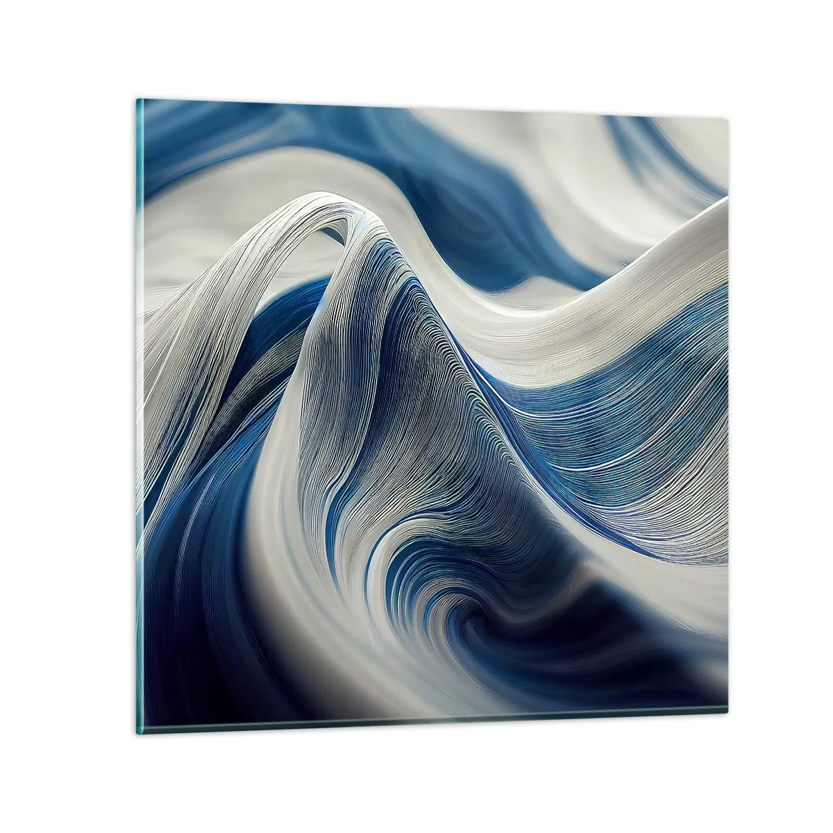 Billede på glas - Flydende blå og hvide farver - 30x30 cm