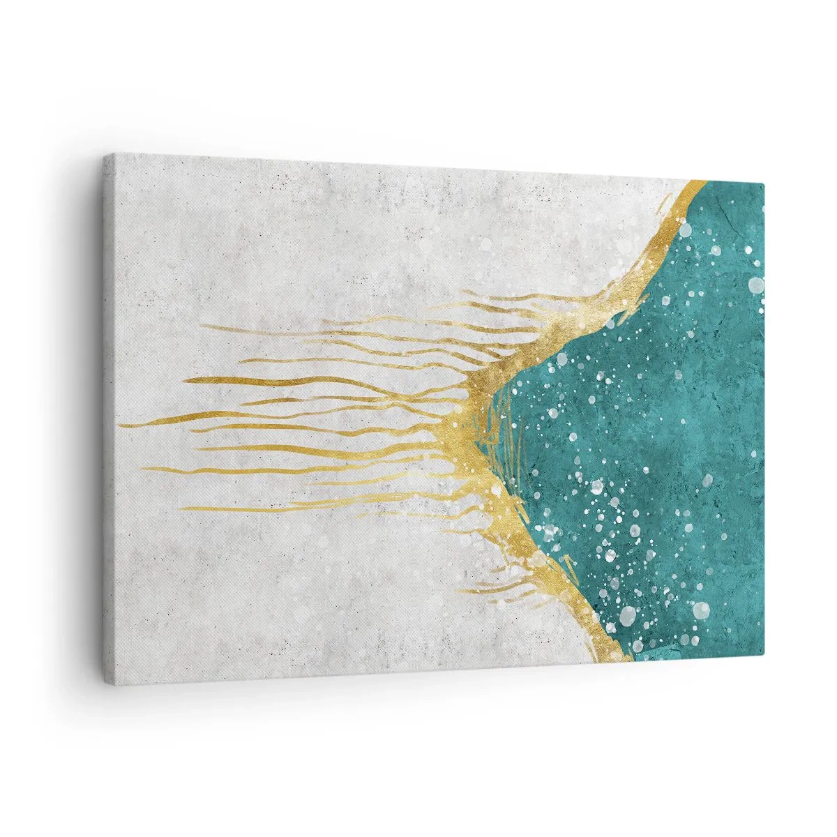 Lærredstryk - Billede på lærred - En abstrakt komposition i nuancer af guld og turkis - 70x50cm - Gyldent tidevand - Moderne vægdekoration til stue og soveværelse ARTTOR