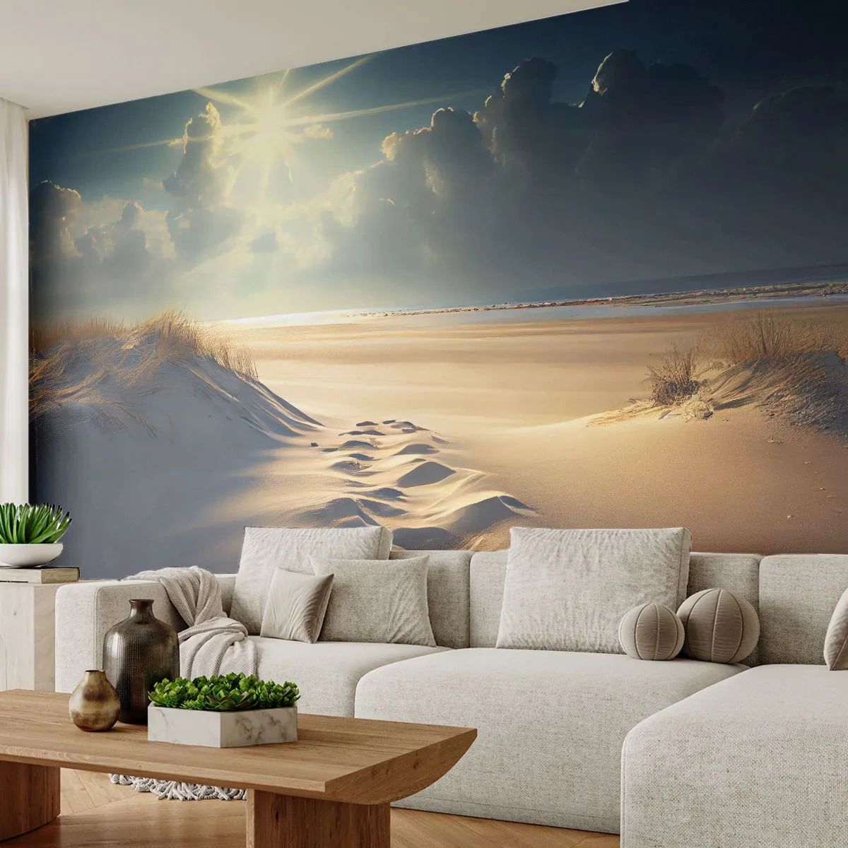 Fototapet Selvklæbende Deluxe Sticker - Beroligende landskab - Klitter, Strand, Ocean - 100x70 cm