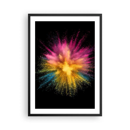 Plakat i sort ramme - Eksplosion af farvet pulver på en sort baggrund - 50x70cm - Farvernes fødsel - Moderne vægdekoration til stue og soveværelse ARTTOR