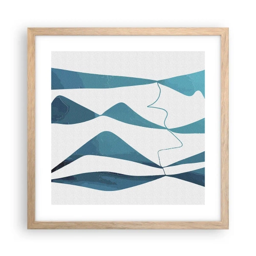 Plakat i ramme af lyst egetræ - Abstraktion: en turkis sammensætning - 40x40 cm