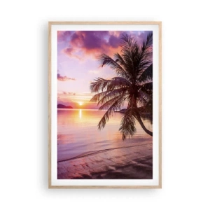 Plakat i ramme af lyst egetræ - Lyksalighed hele vejen til horisonten - 61x91 cm