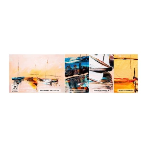 Prøve Fototapet Selvklæbende Deluxe Sticker - En aften i havnen - Både, Sejlbåde, Stykke - 100x30 cm