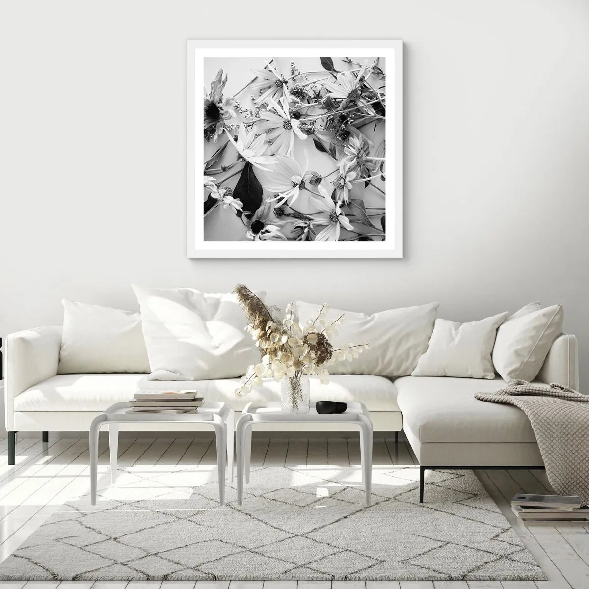 Plakat i hvid ramme - Blomster uden buket - 60x60 cm