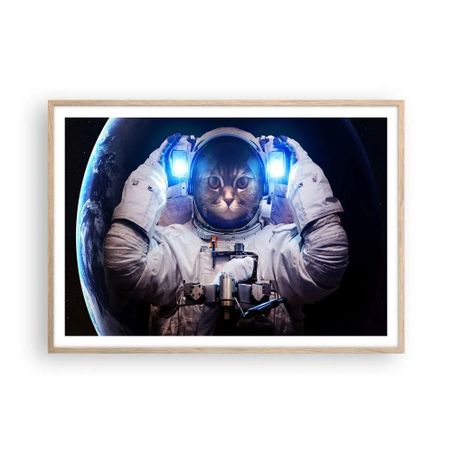 Plakat i ramme af lyst egetræ - Houston, I har et problem - 100x70 cm