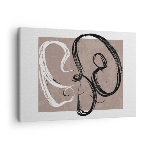 Lærredstryk - Billede på lærred - Sort og hvid abstraktion på en beige baggrund - 70x50cm - Komposition - en søgen efter fuldstændighed - Moderne vægdekoration til stue og soveværelse ARTTOR