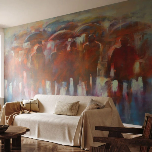 Fototapet Premium Canvas - Lige i regn og tåge - Mennesker, Travl by, Stykke - 400x280 cm