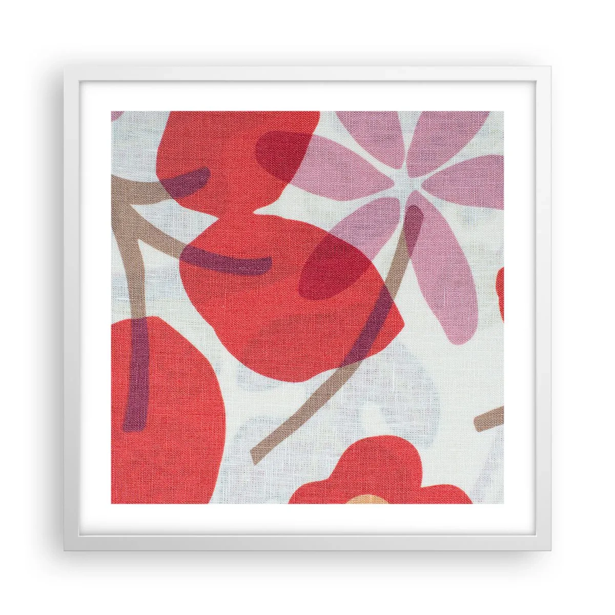 Plakat i hvid ramme - Blomsterkomposition i pink - 50x50 cm