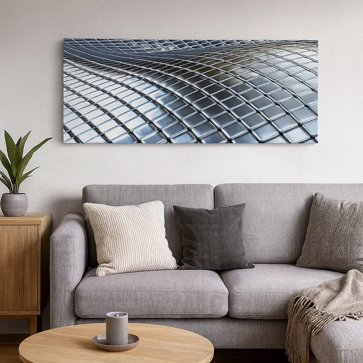 Lærredstryk - Billede på lærred - Bølge i metallisk sølv - 30x30 cm