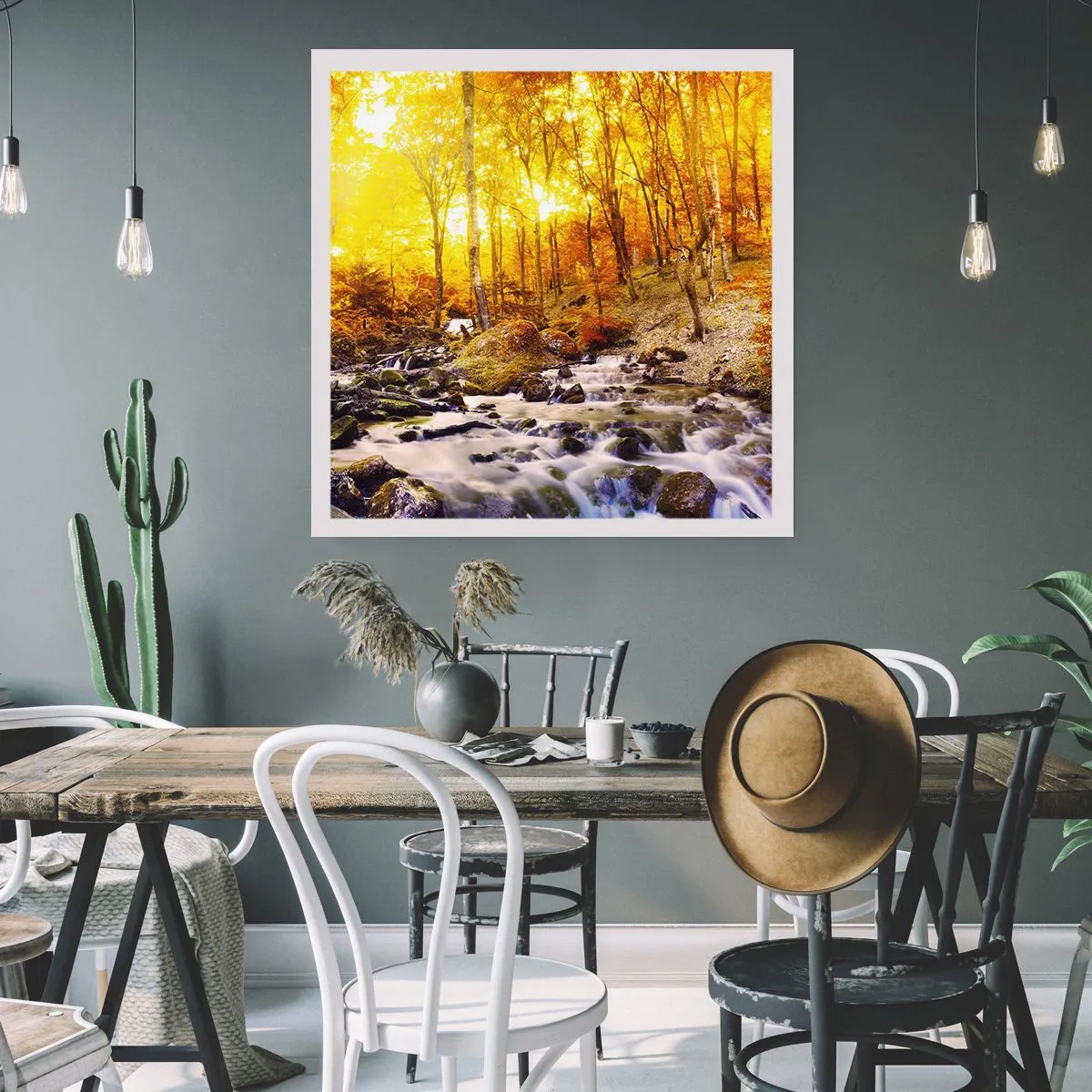 Plakat - Sten indfattet i guld og platin - 50x50 cm