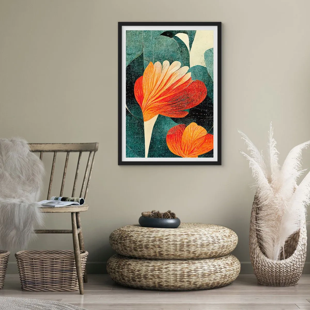 Plakat i sort ramme - Varmen fra troperne og køligheden fra det grønne - 30x40 cm
