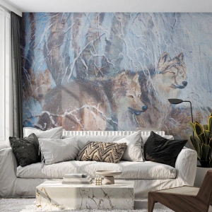 Fototapet på mål Premium Canvas - OBS! På vej... - Dyr, Ulve, Skov