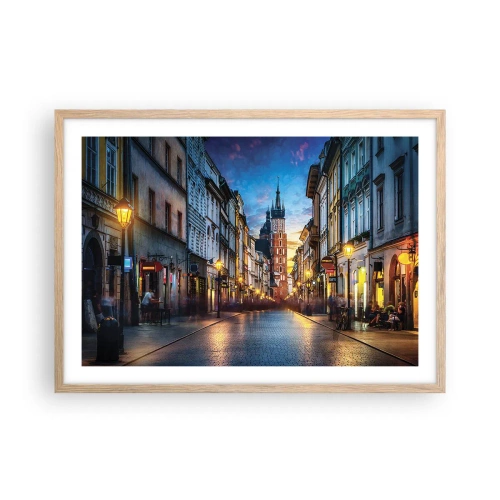 Plakat i ramme af lyst egetræ - Krakows charme - 70x50 cm