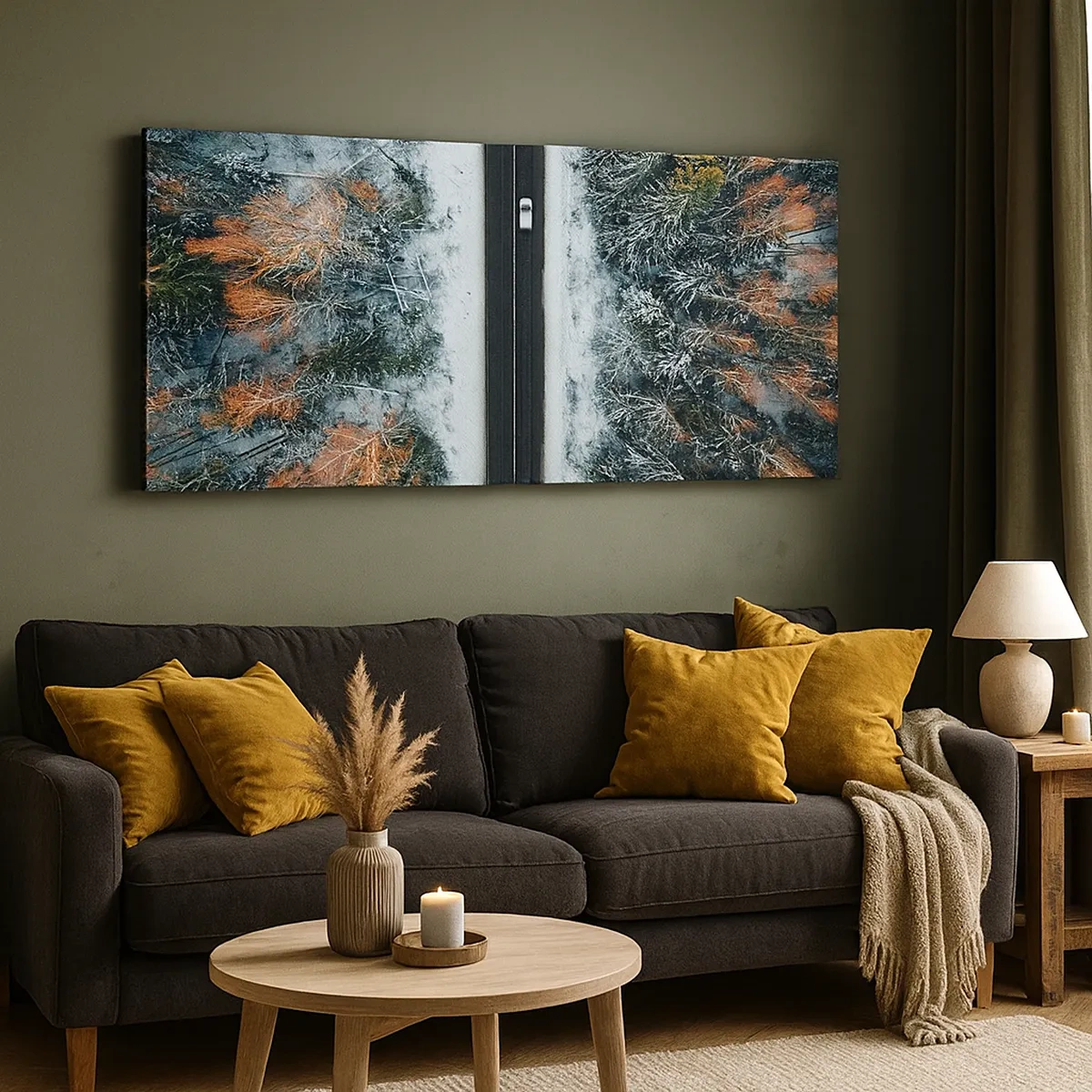 Lærredstryk - Billede på lærred - Skær gennem vinterskoven - 30x30 cm