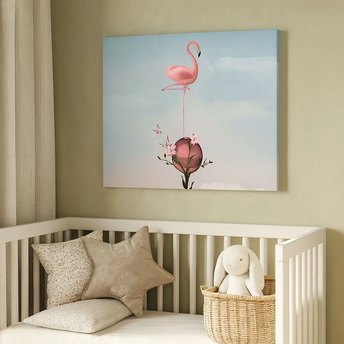 Lærredstryk - Billede på lærred - En lyserød flamingo balancerer på en blomsterkugle - 70x50cm - Basketball allegori - Moderne vægdekoration til stue og soveværelse ARTTOR
