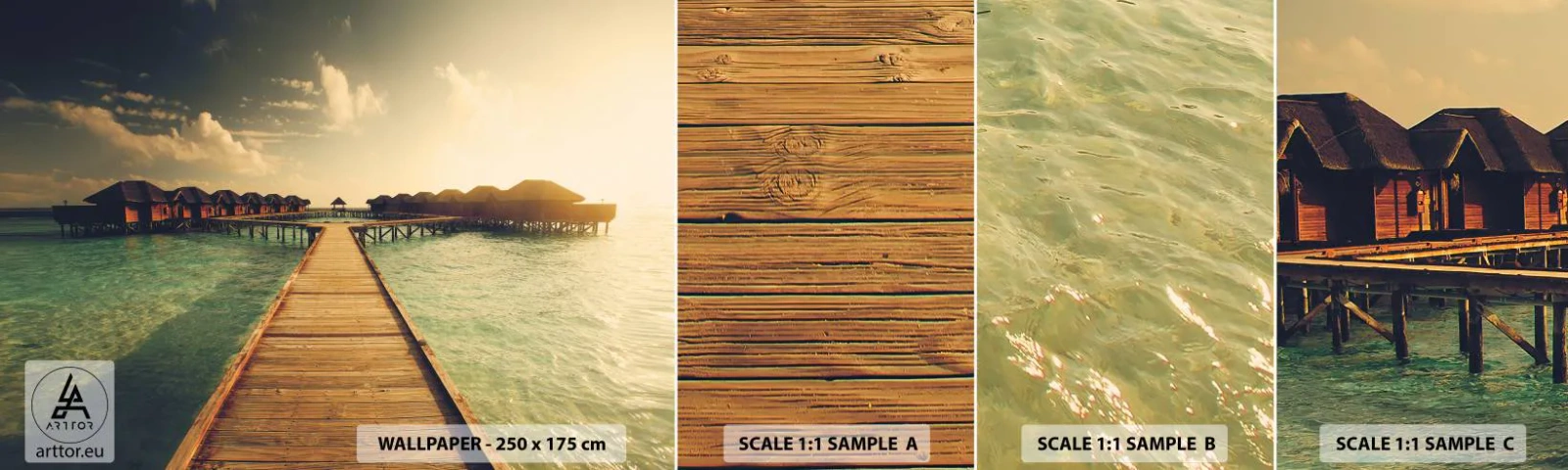 Fototapet Prøve Standard Eco - En varm invitation - Maldiverne, Landskab, Huse på vandet - 100x30 cm