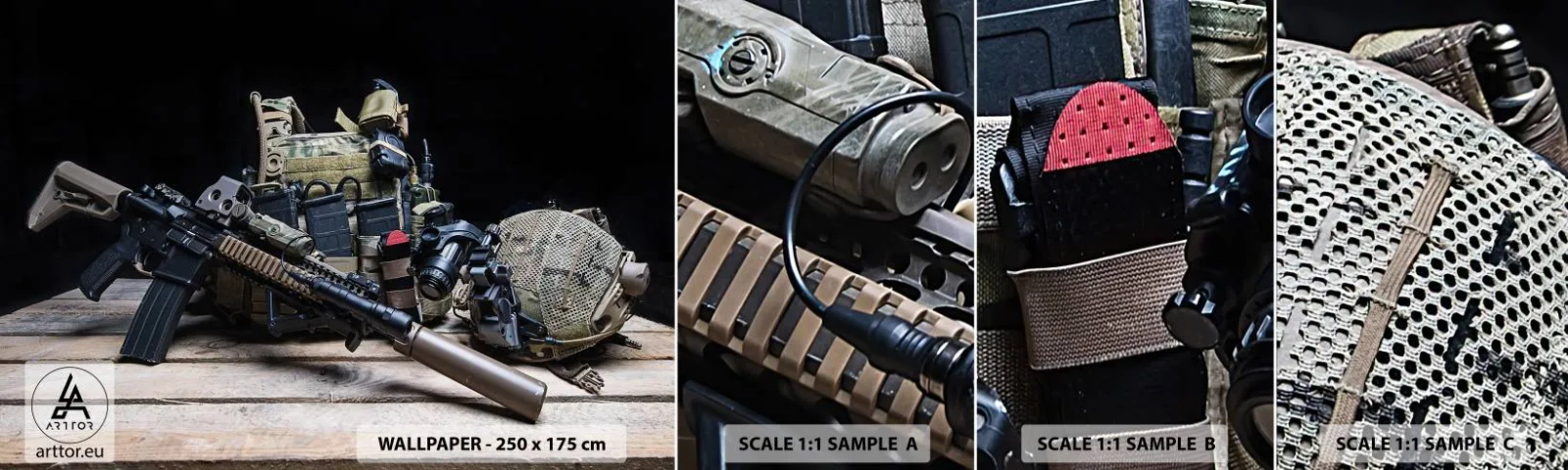 Prøve Fototapet Selvklæbende Deluxe Sticker - Hvil! - Militær, Riffel, Våben - 100x30 cm