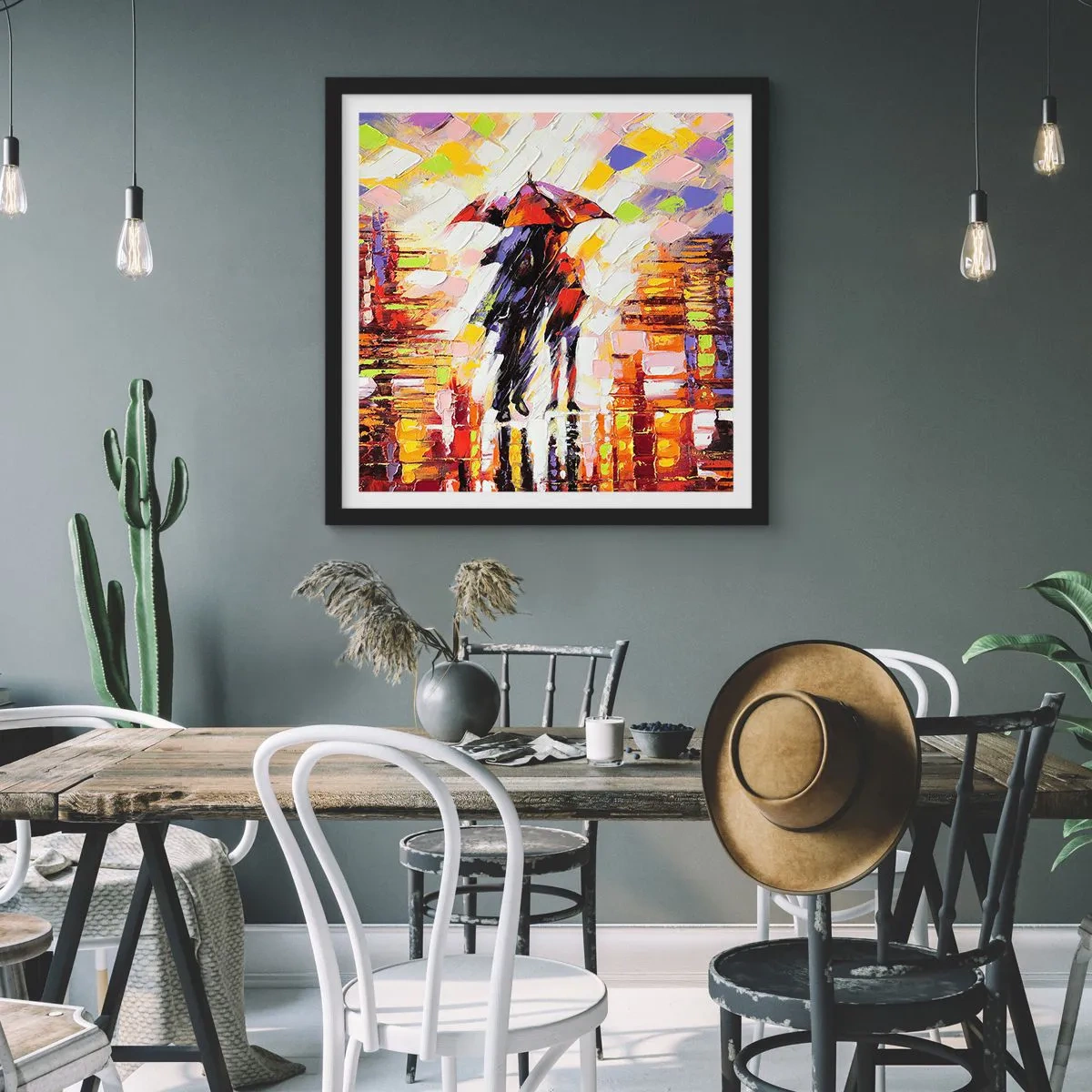 Plakat i sort ramme - Sammen gennem natten og regnen - 40x40 cm